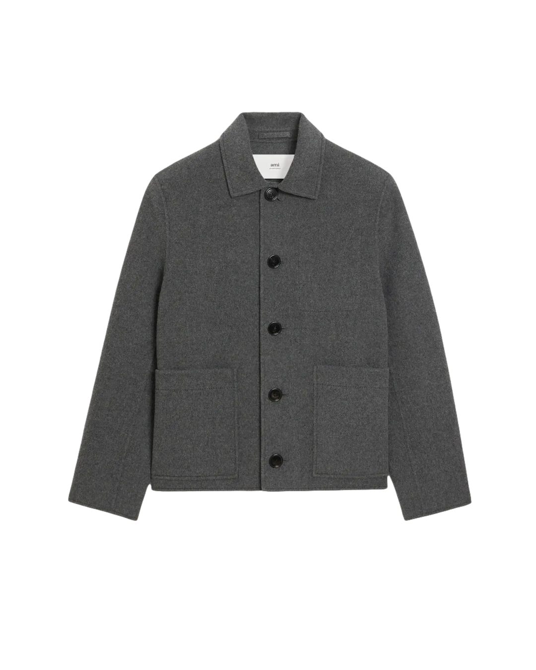 AMI - Blouson Gris Boule Boutonné en Laine Gris Chiné - Lothaire