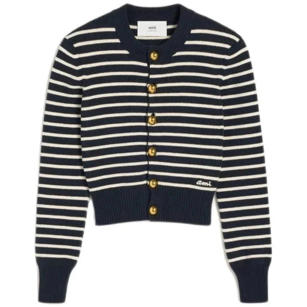 Ami Paris - Cardigan marin rayé écru / marine - Lothaire