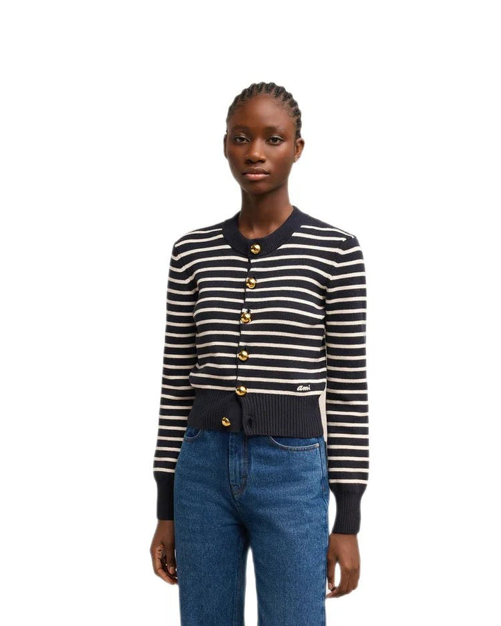 Ami Paris - Cardigan marin rayé écru / marine - Lothaire