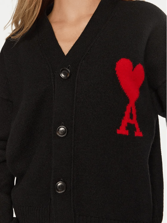 AMI Paris - Cardigan unisexe Ami de Coeur Noir/rouge - Lothaire