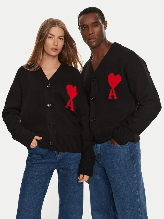 AMI Paris - Cardigan unisexe Ami de Coeur Noir/rouge - Lothaire