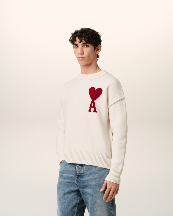 AMI PARIS - PULL AMI DE COEUR EN LAINE Blanc - Lothaire