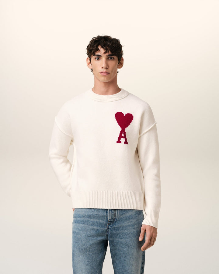 AMI PARIS - PULL AMI DE COEUR EN LAINE Blanc - Lothaire