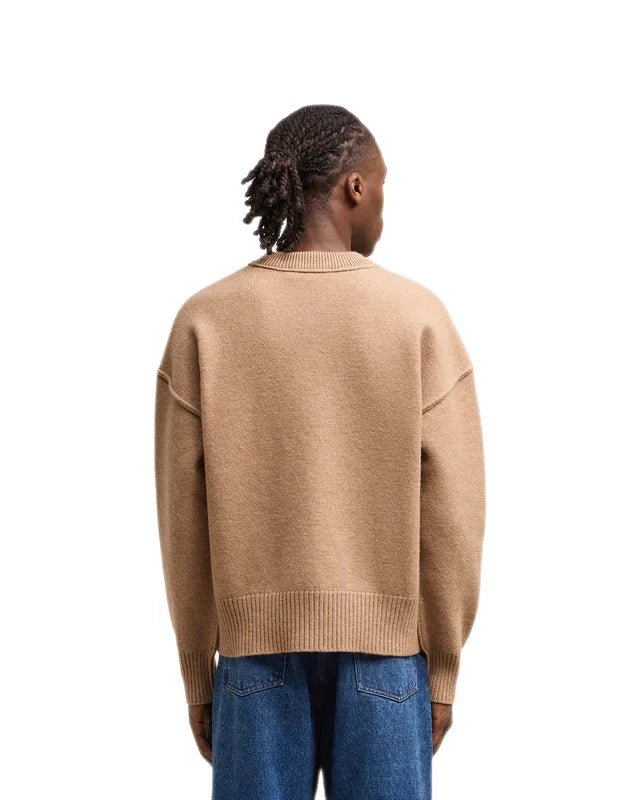 Ami Paris - Pull Ami de Coeur mérinos camel/rouge - Lothaire