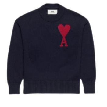 Ami Paris - Pull Ami de Coeur mérinos marine/rouge - Lothaire