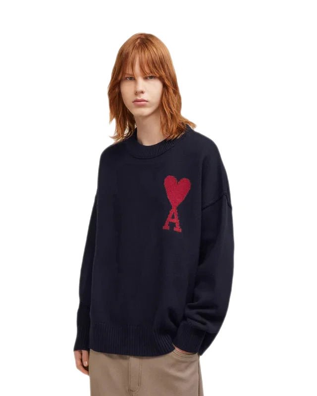 Ami Paris - Pull Ami de Coeur mérinos marine/rouge - Lothaire
