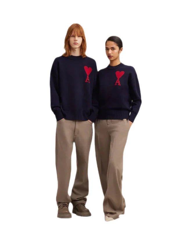 Ami Paris - Pull en laine Ami de Coeur dark blue / rouge - Lothaire