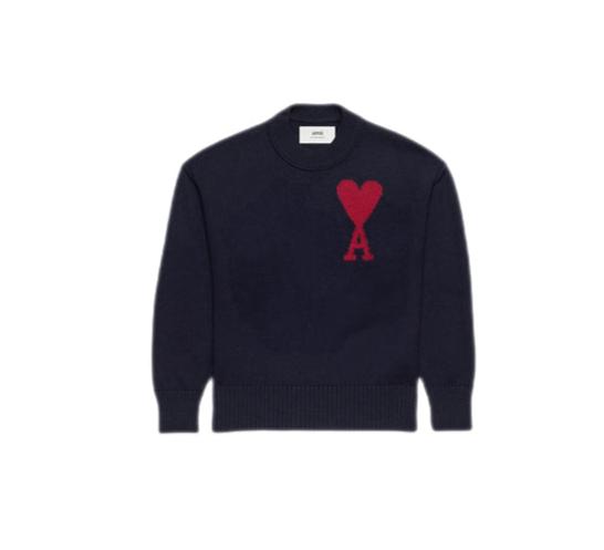 Ami Paris - Pull en laine Ami de Coeur dark blue / rouge - Lothaire