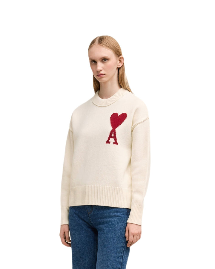Ami Paris - Pull en laine Ami de Coeur écru / rouge - Lothaire