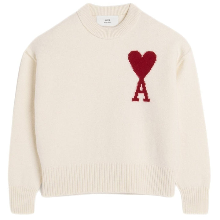 Ami Paris - Pull en laine Ami de Coeur écru / rouge - Lothaire
