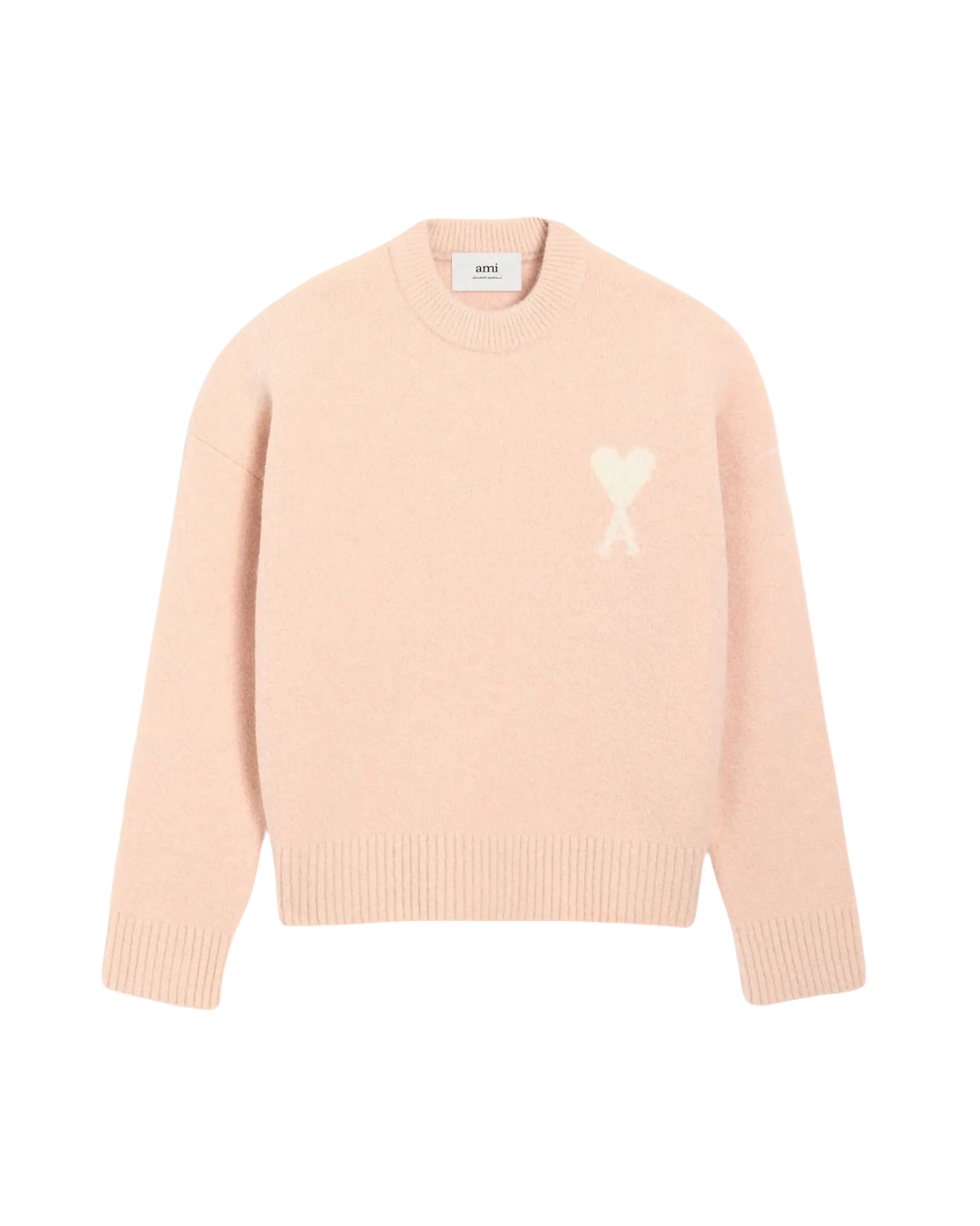 AMI PARIS - Pull Rose Col Rond Ami De Cœur En Alpaga Poudre/Écru - Lothaire