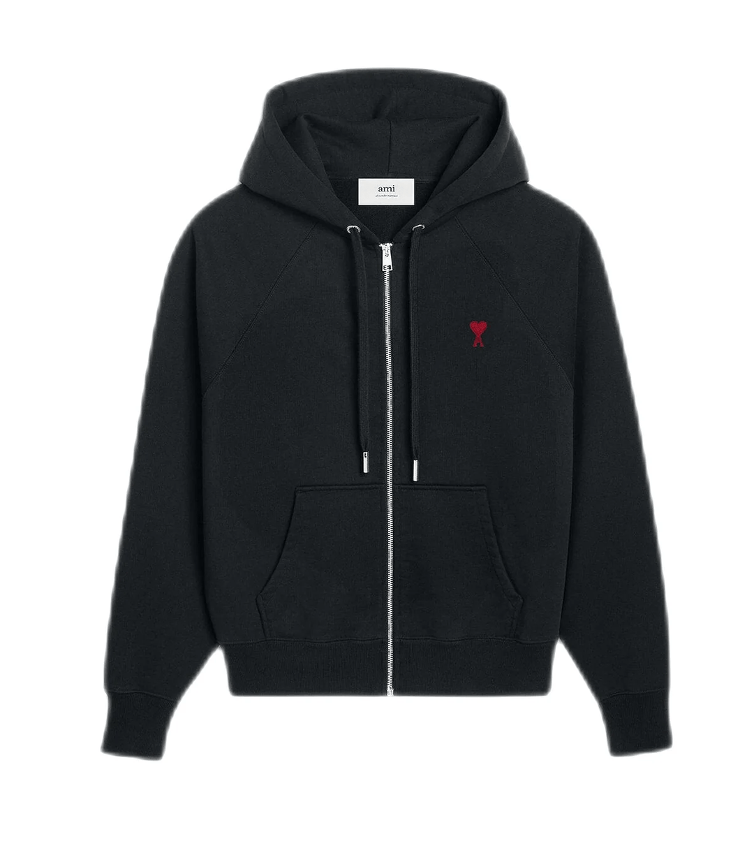 AMI Paris - Sweat à capuche zippé Noir Ami De Cœur - Lothaire