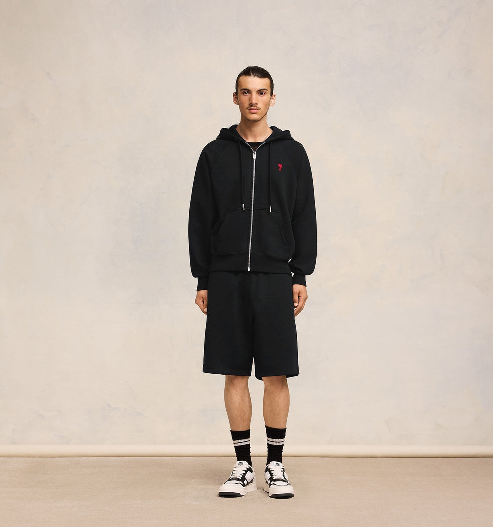 AMI Paris - Sweat à capuche zippé Noir Ami De Cœur - Lothaire