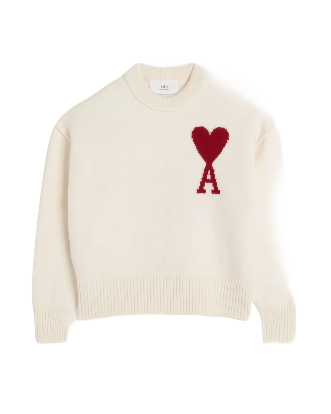 AMI - Pull blanc ami de cœur en lain écru/rouge - Lothaire