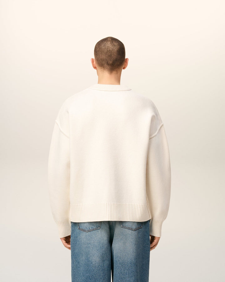 AMI - Pull blanc col rond ami de cœur en laine écru/noir - Lothaire