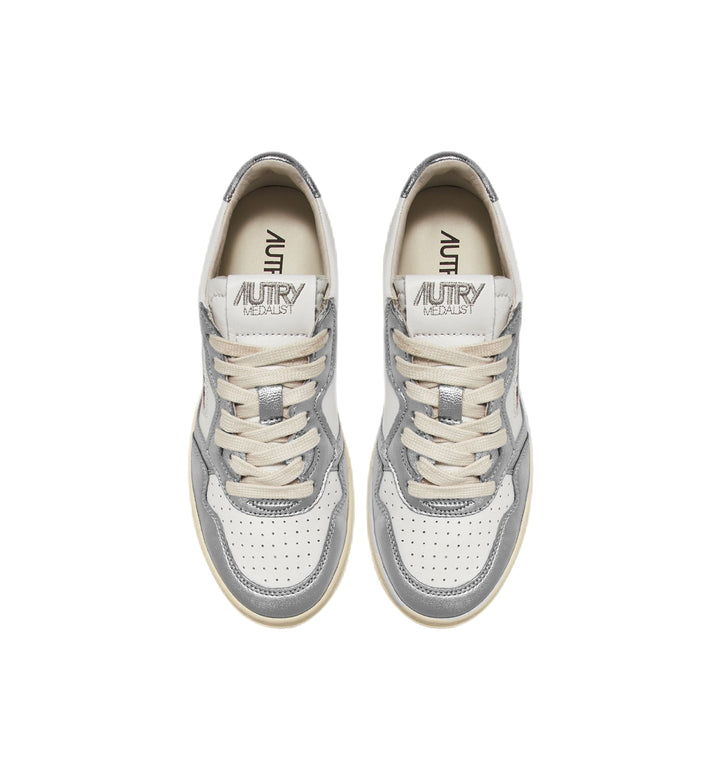 AUTRY - Basket basse cuir blanc et argent métallisé - Lothaire
