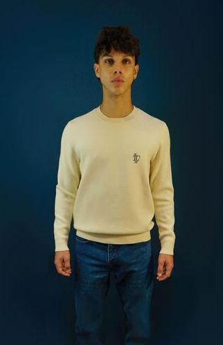 LOTHAIRE - Pull mérinos brodé col rond écru