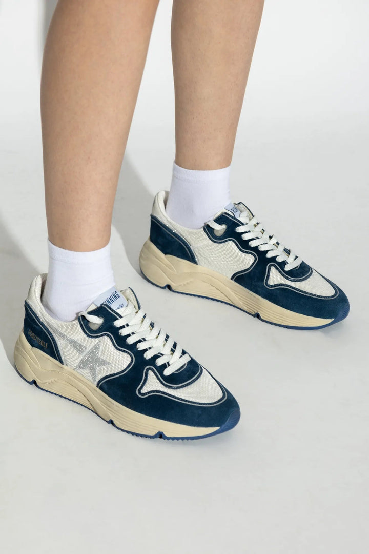 GOLDEN GOOSE - Running Sole pour femme en résille et cuir velours bleu - Lothaire