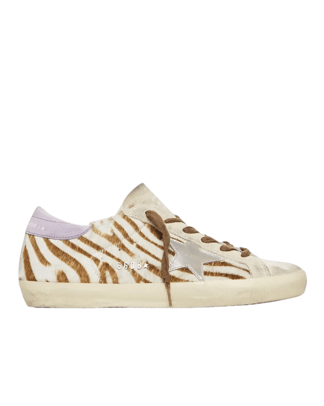 GOLDEN GOOSE - Super - Star LTD femme en cuir façon poulain à imprimé zèbre avec étoile argentée et contrefort lilas - Lothaire