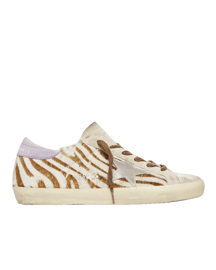 GOLDEN GOOSE - Super - Star LTD femme en cuir façon poulain à imprimé zèbre avec étoile argentée et contrefort lilas - Lothaire
