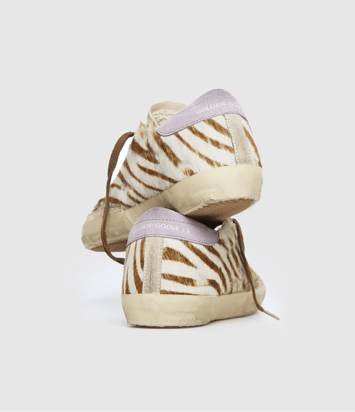 GOLDEN GOOSE - Super - Star LTD femme en cuir façon poulain à imprimé zèbre avec étoile argentée et contrefort lilas - Lothaire
