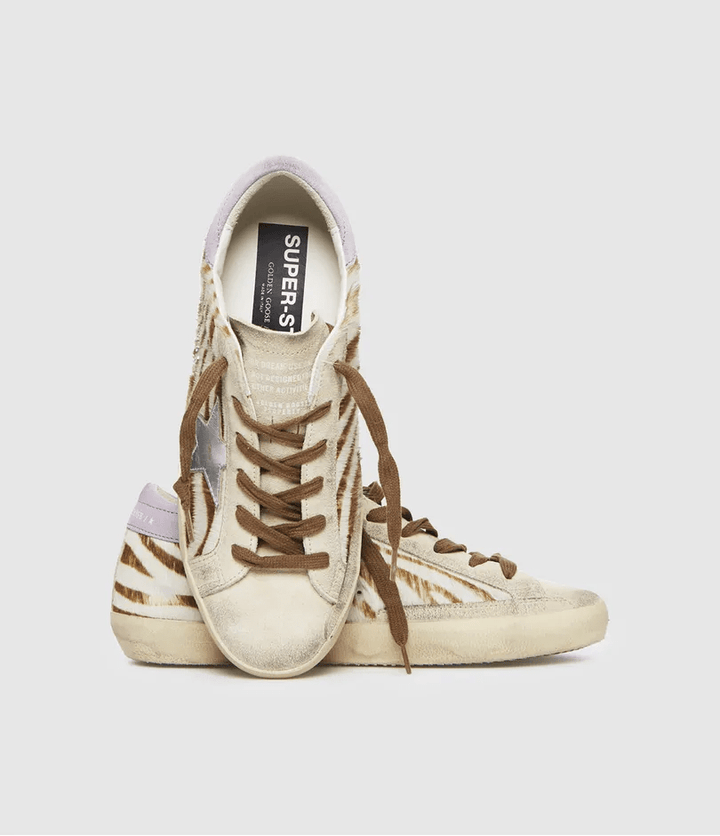 GOLDEN GOOSE - Super - Star LTD femme en cuir façon poulain à imprimé zèbre avec étoile argentée et contrefort lilas - Lothaire