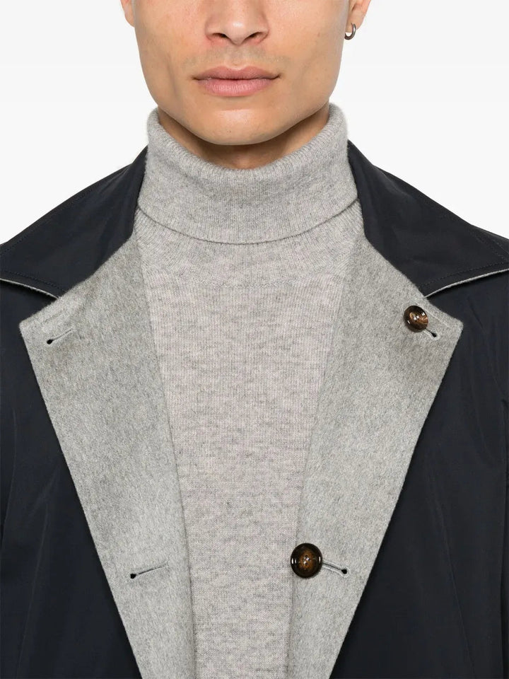 KIRED - manteau peak reversible en cachemire gris et bleu - Lothaire