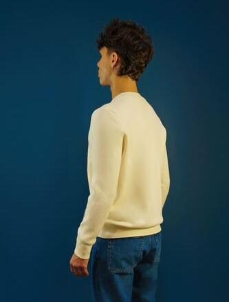 LOTHAIRE - Pull mérinos brodé col rond écru - Lothaire