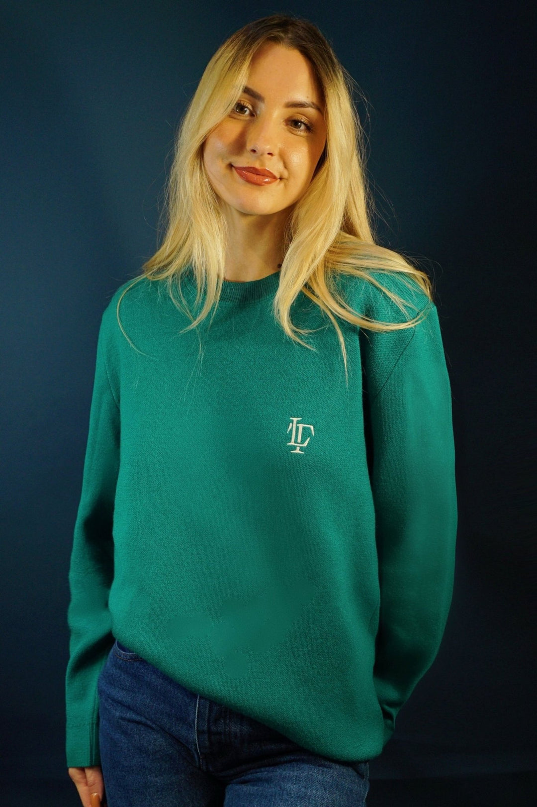 LOTHAIRE - Pull mérinos brodé col rond vert - Lothaire