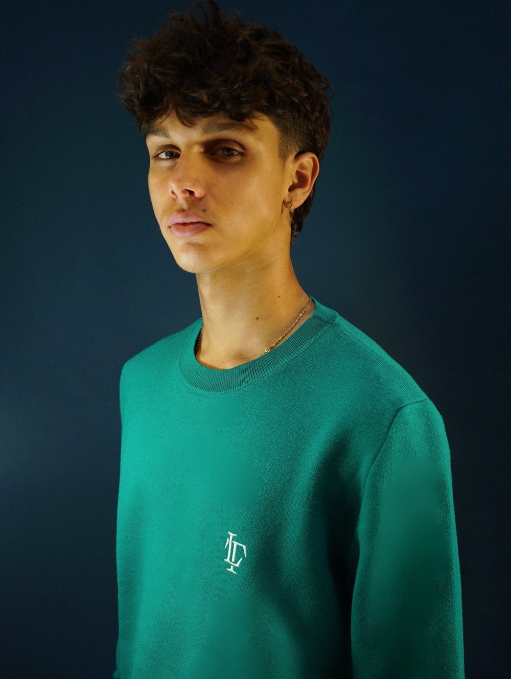 LOTHAIRE - Pull mérinos brodé col rond vert - Lothaire