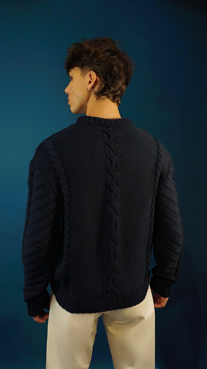 LOTHAIRE - Pull mérinos torsadé bleu nuit - Lothaire