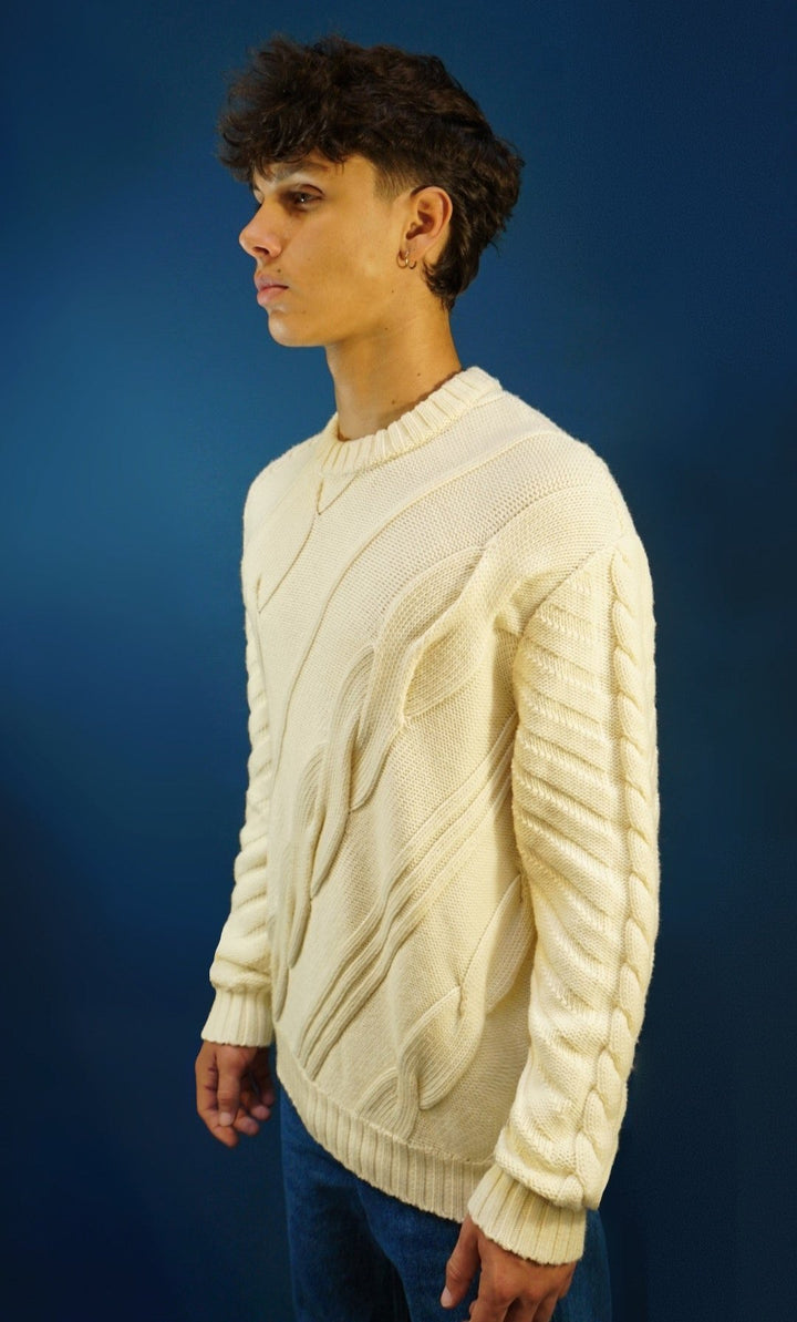 LOTHAIRE - Pull mérinos torsadé écru - Lothaire