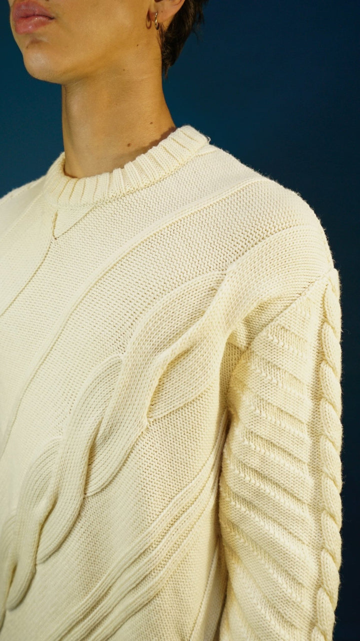 LOTHAIRE - Pull mérinos torsadé écru - Lothaire