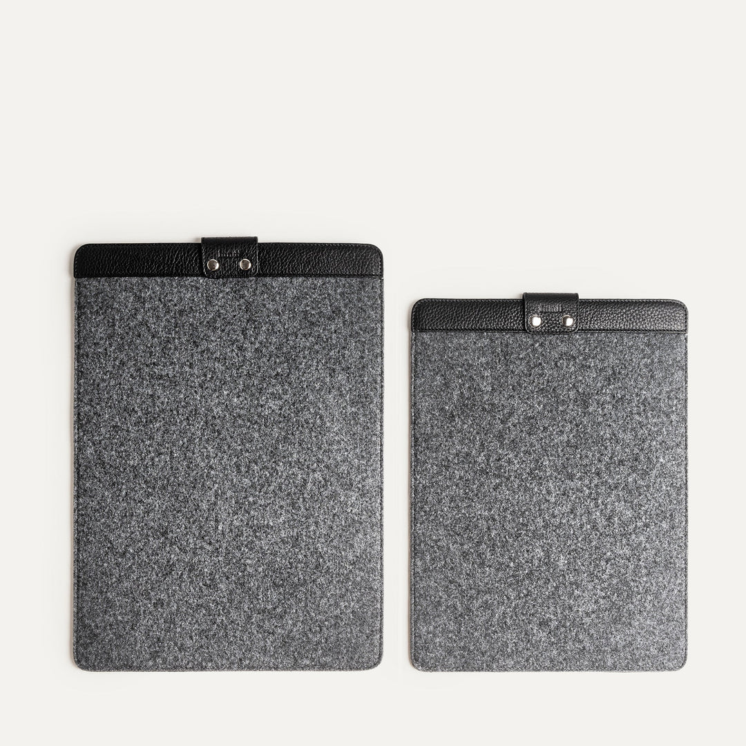 Lundi Paris - POCHETTE ORDINATEUR - FLORA | Cuir grainé noir - Lothaire