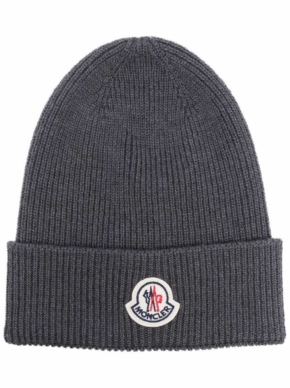 MONCLER - bonnet en maille à patch logo gris - Lothaire