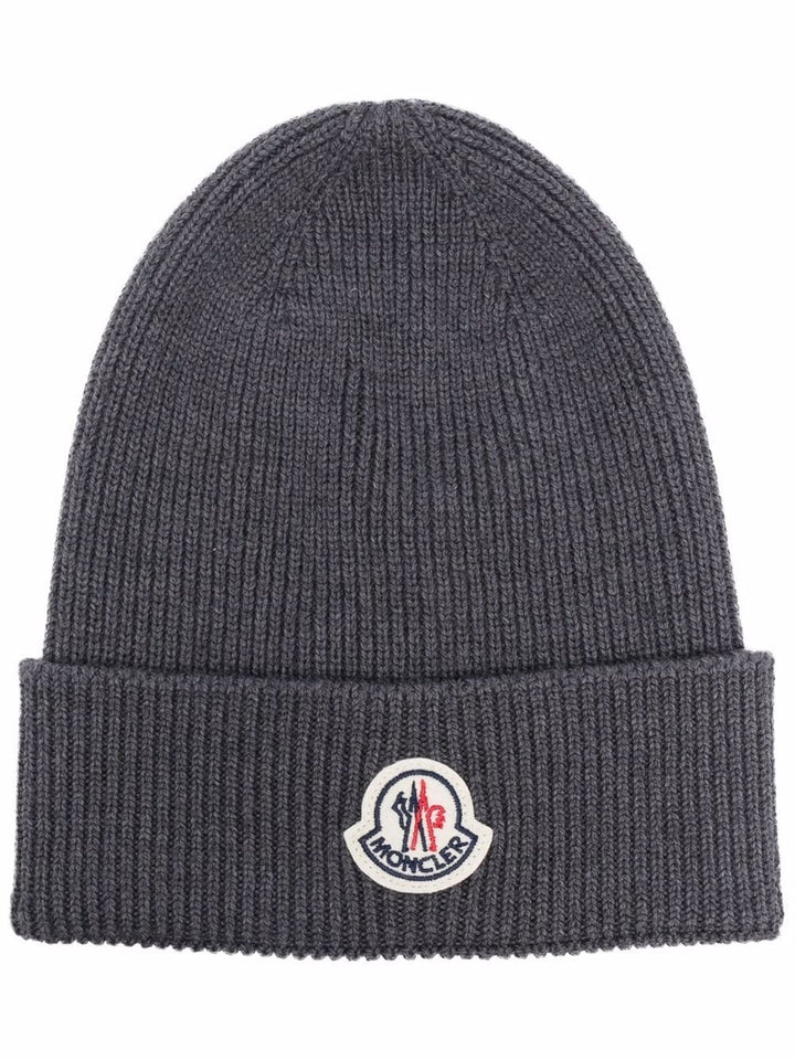 MONCLER - bonnet en maille à patch logo gris - Lothaire