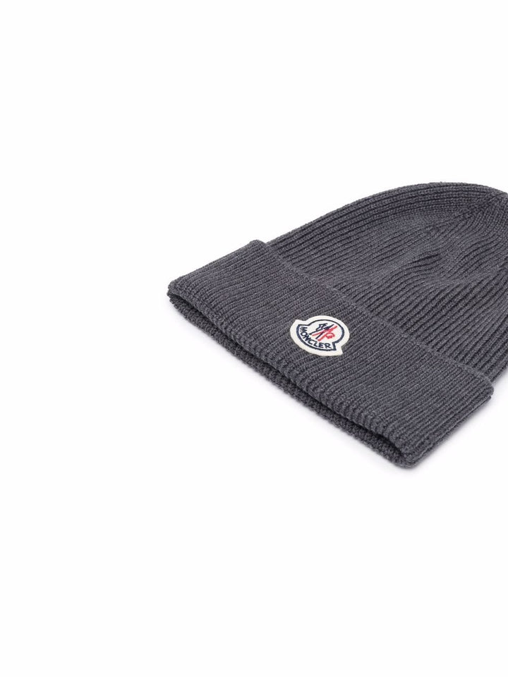 MONCLER - bonnet en maille à patch logo gris - Lothaire