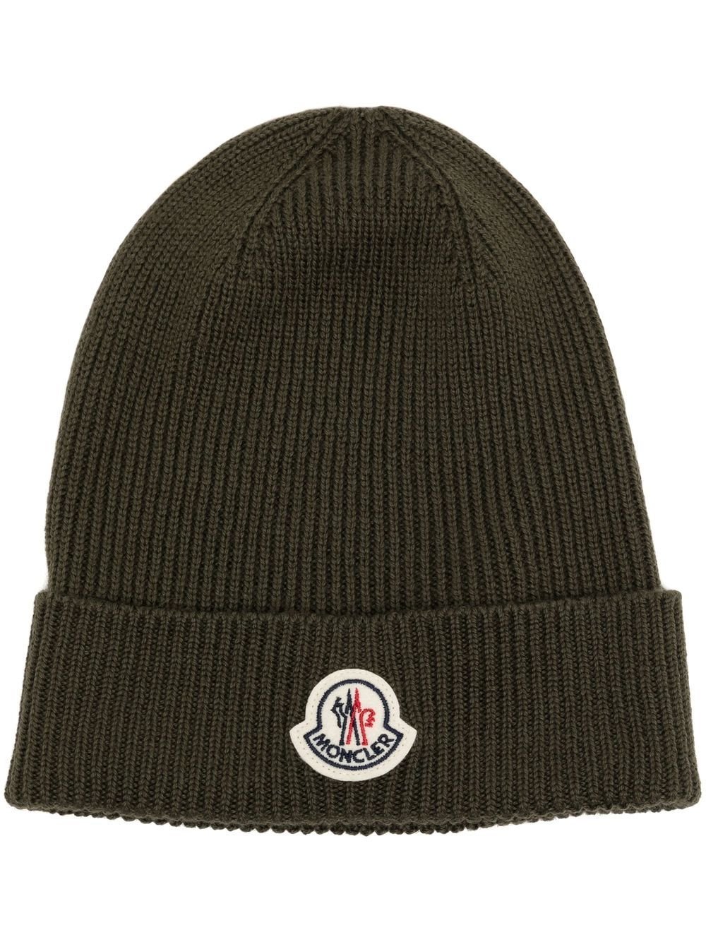 MONCLER - Bonnet nervuré à patch logo vert - Lothaire