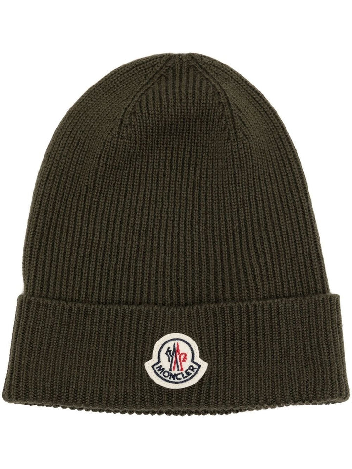 MONCLER - Bonnet nervuré à patch logo vert - Lothaire