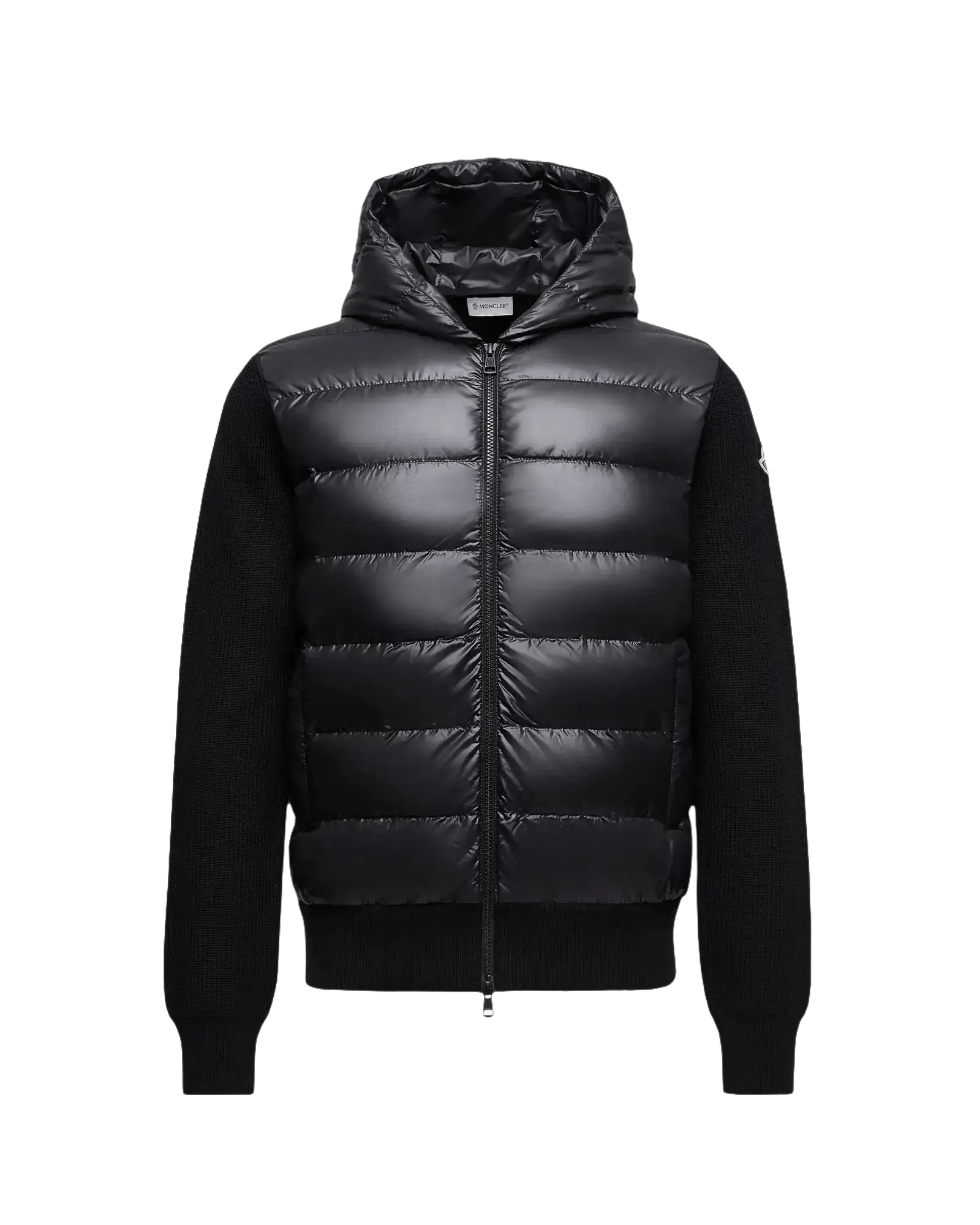 MONCLER - Cardigan zippé matelassé à capuche en laine noir – Lothaire