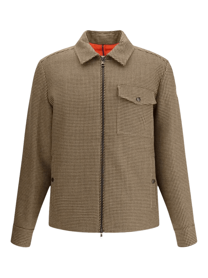 MONCLER - Veste zippée à motif pied - de - poule marron - Lothaire