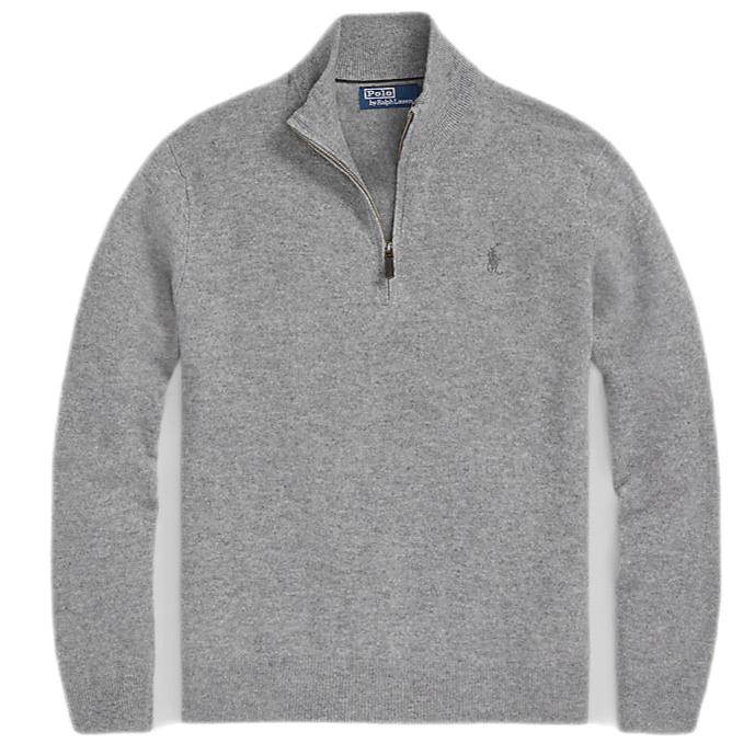 Polo Ralph Lauren - Pull demi - zippé en laine gris beige - Lothaire