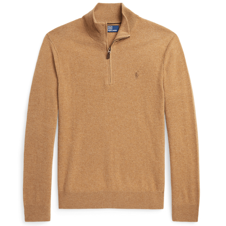 Polo Ralph Lauren - Pull demi - zippé laine brun latté chiné - Lothaire