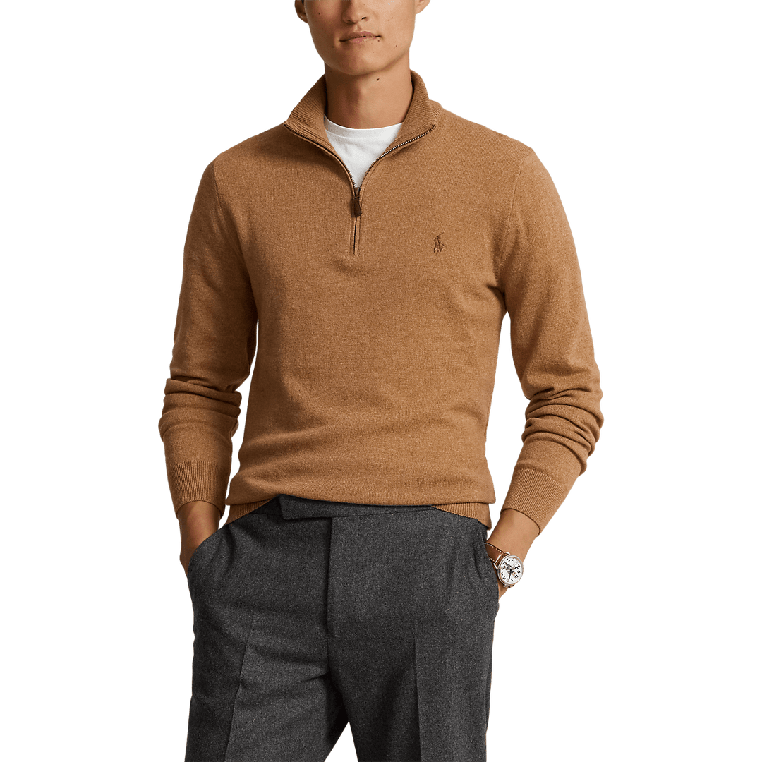 Polo Ralph Lauren - Pull demi - zippé laine brun latté chiné - Lothaire