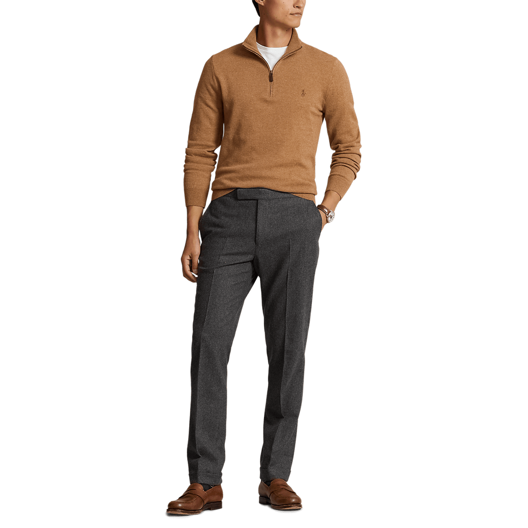 Polo Ralph Lauren - Pull demi - zippé laine brun latté chiné - Lothaire