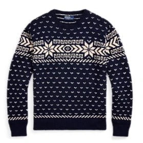 Polo Ralph Lauren - Pull hiver motif flocon blanc/ marine - Lothaire