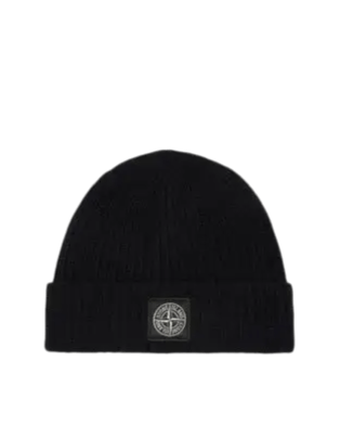 STONE ISLAND - Bonnet à écusson Compass et revres côtelé noir - Lothaire