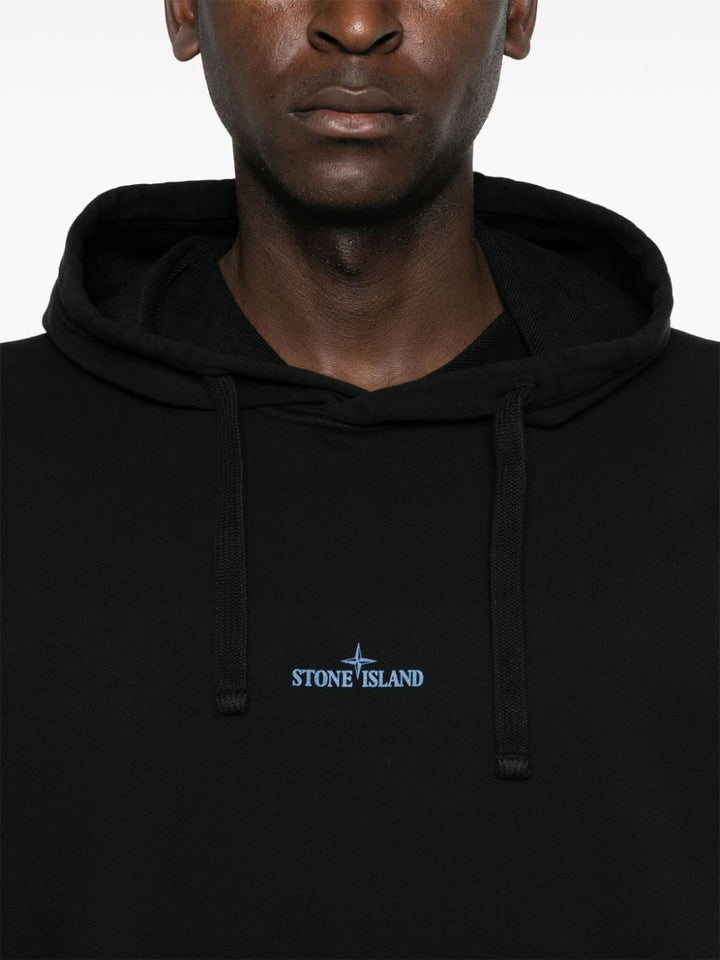 STONE ISLAND - Hoodie en coton à logo imprimé noir - Lothaire