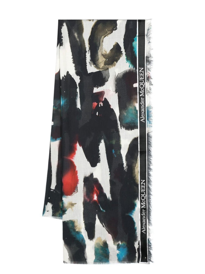 Alexander McQueen Écharpe en coton mélangé Watercolour Graffiti - Lothaire