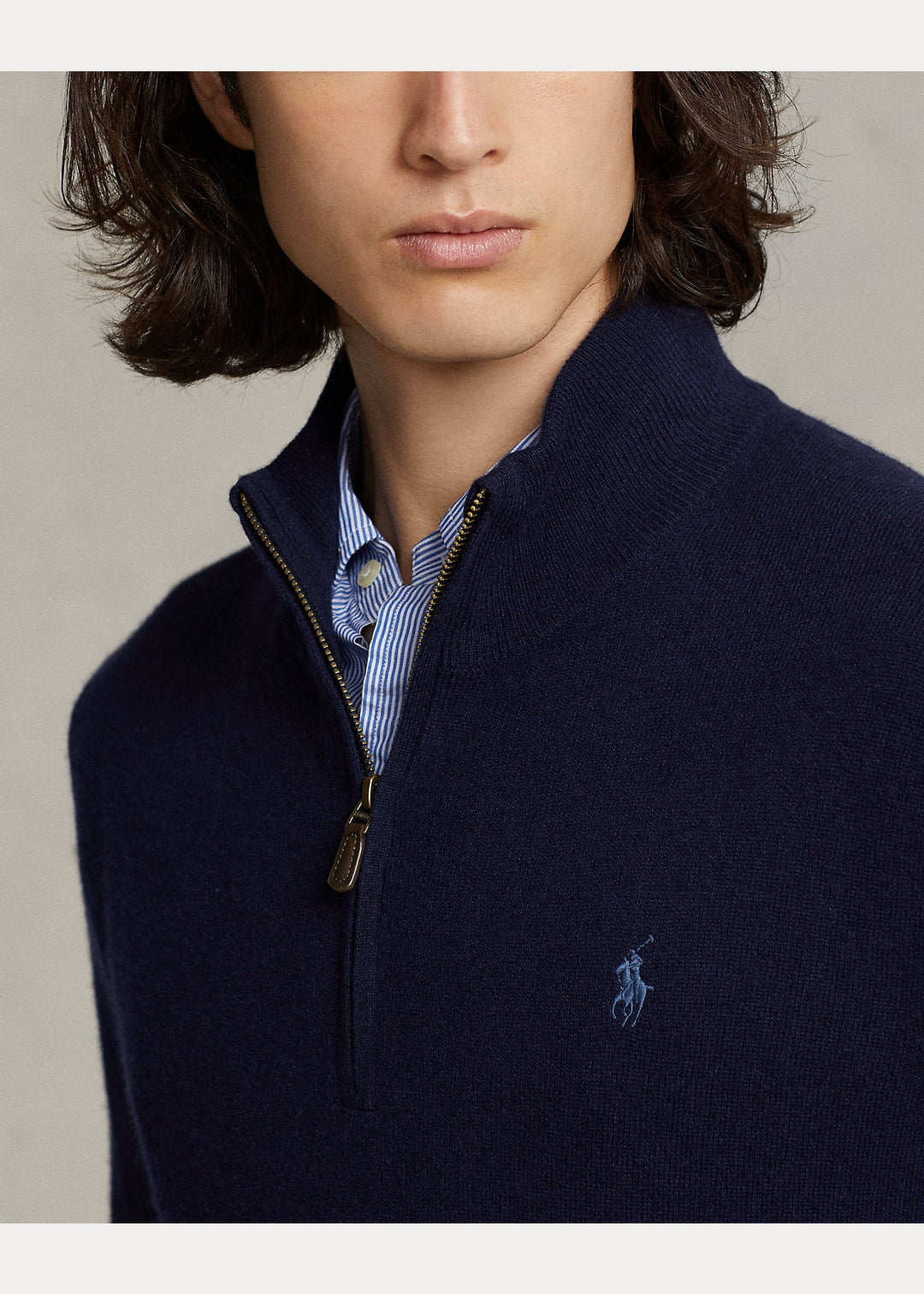 Polo Ralph Lauren Pull navy demi-zippé en laine - Lothaire